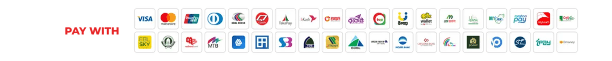 Accepted payment methods including bKash, Nagad, cards, mobile banking, and bank channels